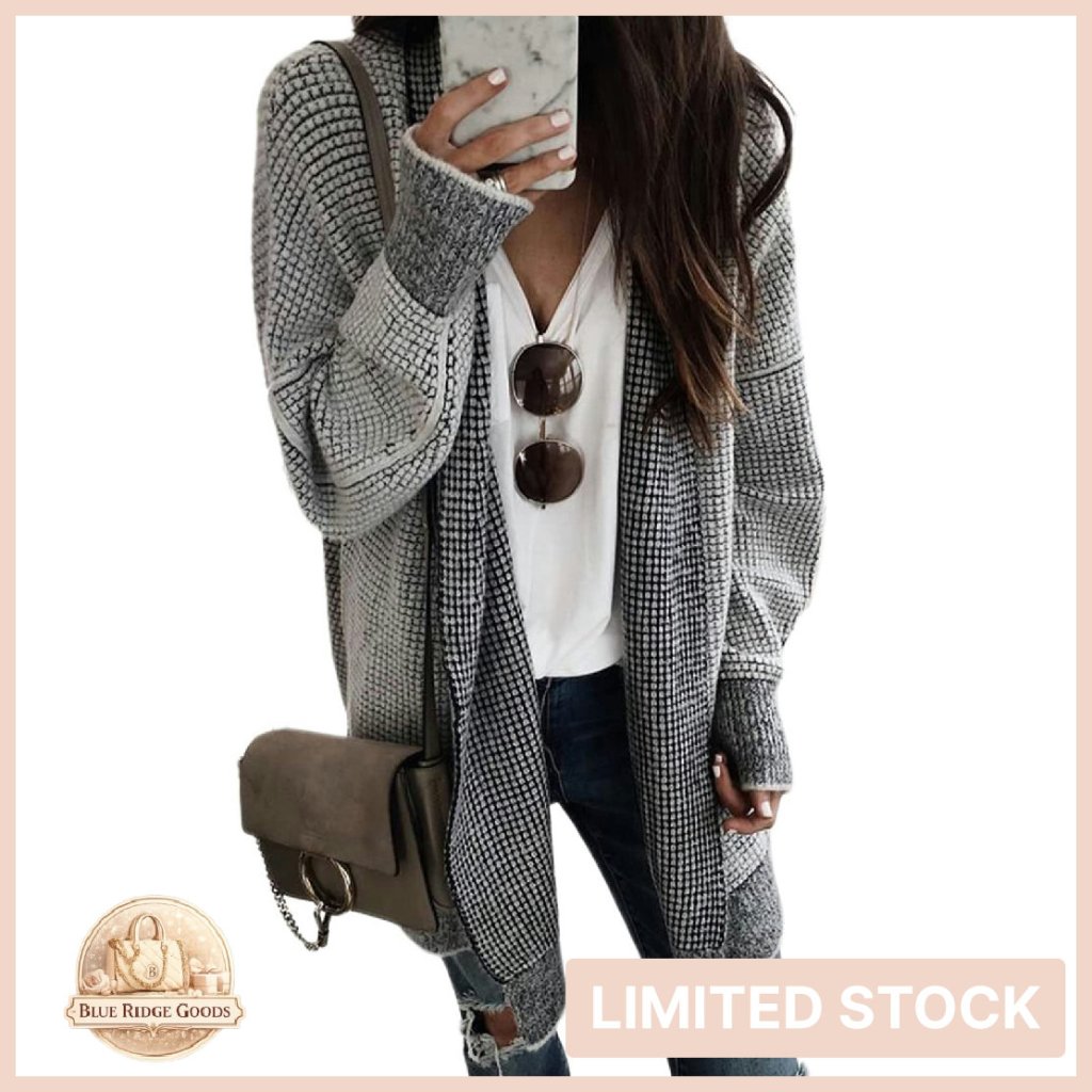 Oversized Checkered Chunky Knit Cardigan Sweater Coat Y2k Chic Fall Winter